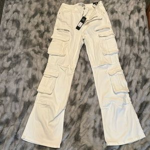 Fashion Nova White Cargo Flare Bottom, NWT, Size 9